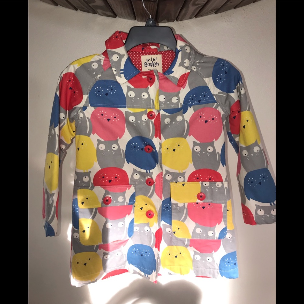 Mini Boden Owl Bird Coat 6/7 Fleece Cotton.